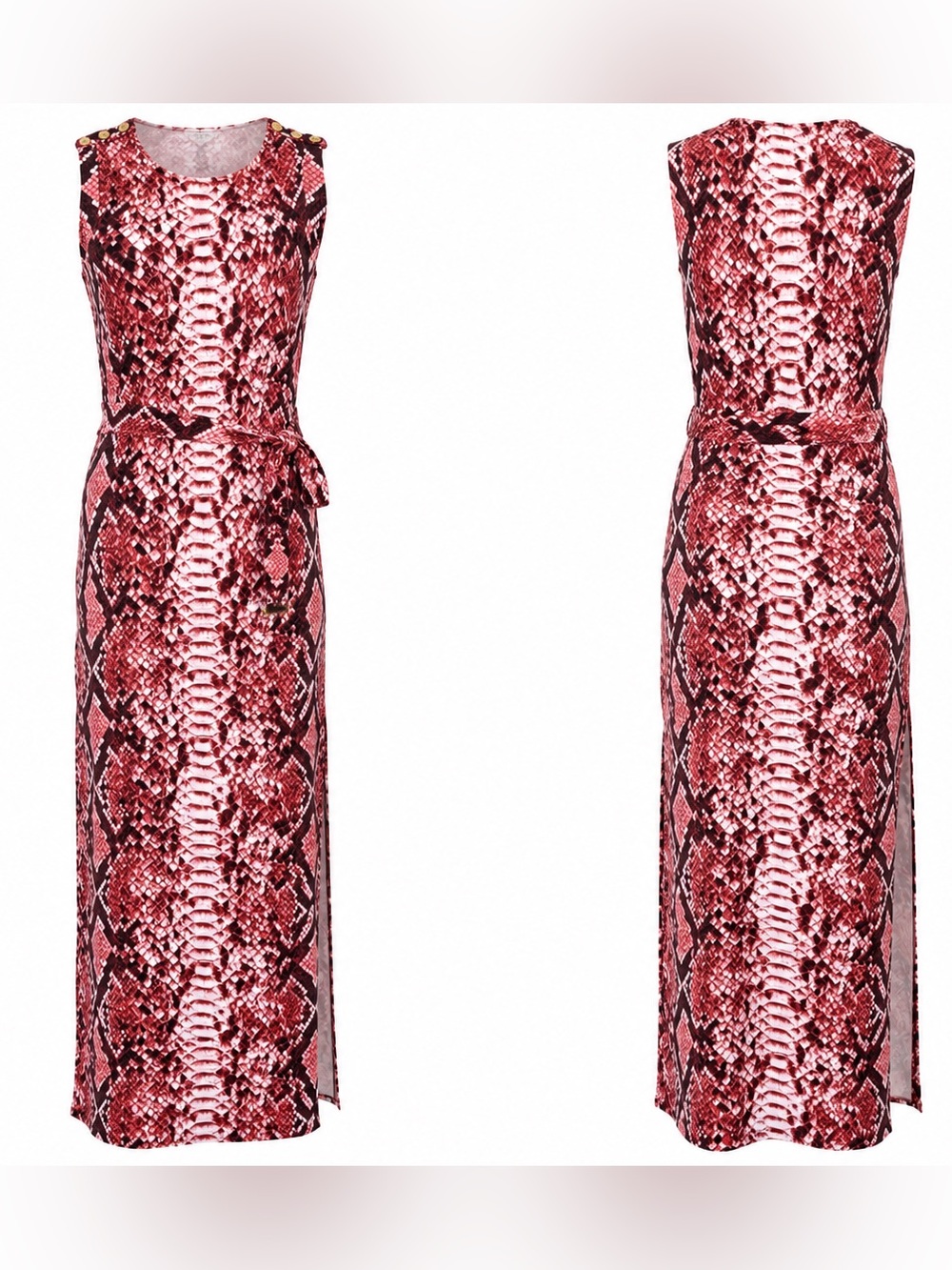 Glam Snake Print Maxi Dress Red Pink Python Print  - Michael Kors- M